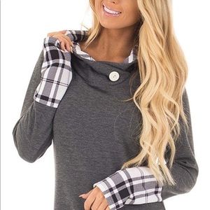 Long sleeve Flannel Design Hoodie Tunic- BLUE